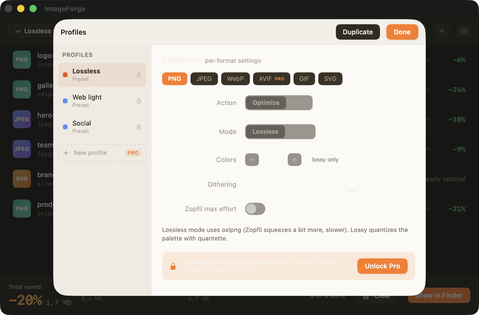 Per-format profiles